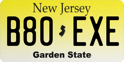 NJ license plate B80EXE
