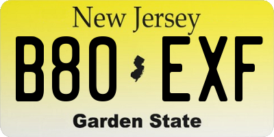 NJ license plate B80EXF