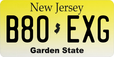 NJ license plate B80EXG