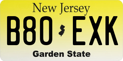 NJ license plate B80EXK