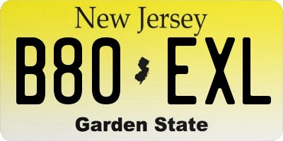 NJ license plate B80EXL