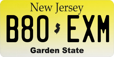 NJ license plate B80EXM