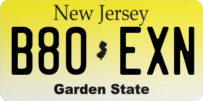 NJ license plate B80EXN