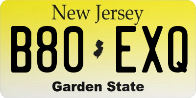 NJ license plate B80EXQ