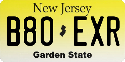 NJ license plate B80EXR