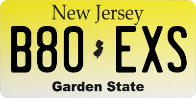 NJ license plate B80EXS