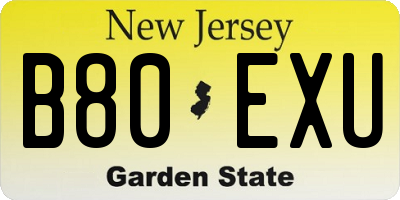 NJ license plate B80EXU