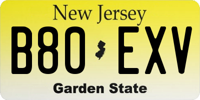 NJ license plate B80EXV
