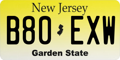 NJ license plate B80EXW
