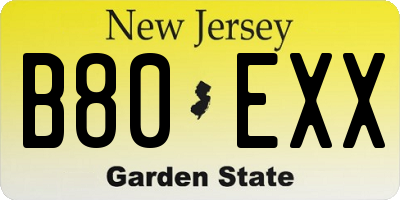 NJ license plate B80EXX