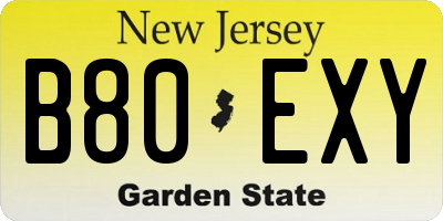 NJ license plate B80EXY