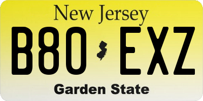 NJ license plate B80EXZ