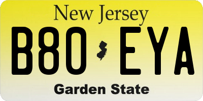 NJ license plate B80EYA