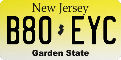NJ license plate B80EYC