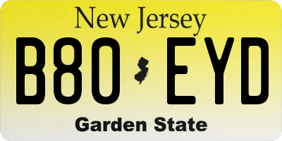 NJ license plate B80EYD