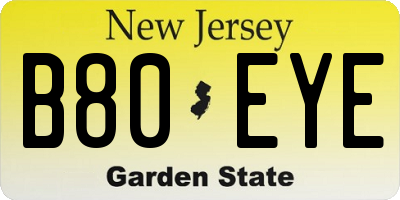 NJ license plate B80EYE