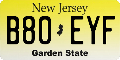 NJ license plate B80EYF