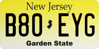 NJ license plate B80EYG