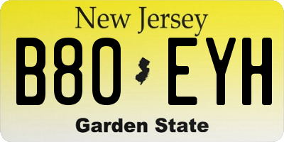 NJ license plate B80EYH