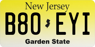 NJ license plate B80EYI