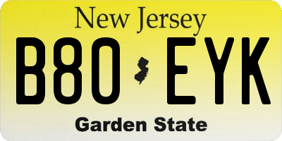 NJ license plate B80EYK