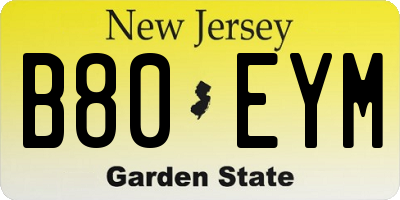 NJ license plate B80EYM