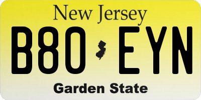 NJ license plate B80EYN