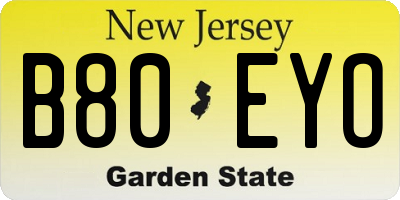 NJ license plate B80EYO