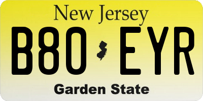 NJ license plate B80EYR