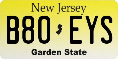 NJ license plate B80EYS
