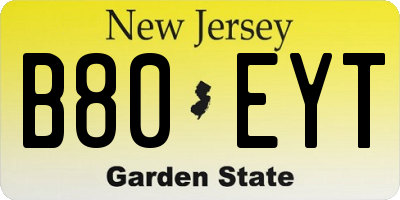 NJ license plate B80EYT