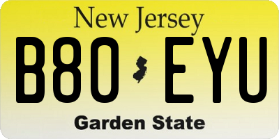 NJ license plate B80EYU