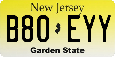 NJ license plate B80EYY