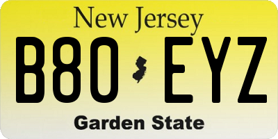 NJ license plate B80EYZ