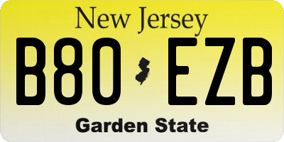 NJ license plate B80EZB