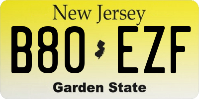 NJ license plate B80EZF