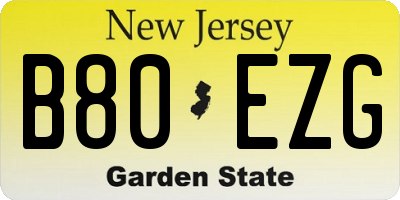 NJ license plate B80EZG