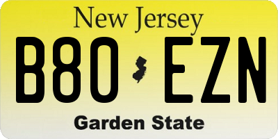 NJ license plate B80EZN