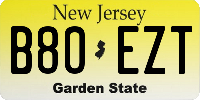 NJ license plate B80EZT