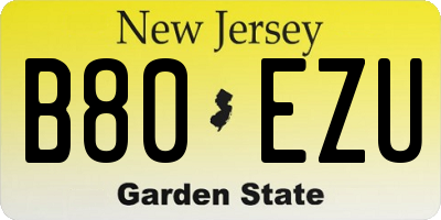 NJ license plate B80EZU