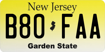 NJ license plate B80FAA