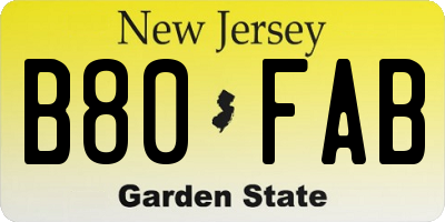 NJ license plate B80FAB