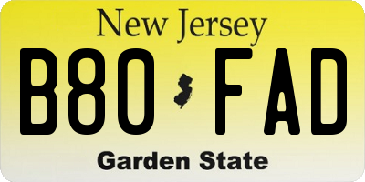 NJ license plate B80FAD
