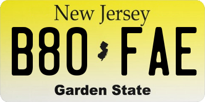 NJ license plate B80FAE