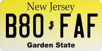 NJ license plate B80FAF