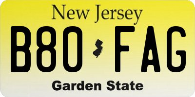 NJ license plate B80FAG