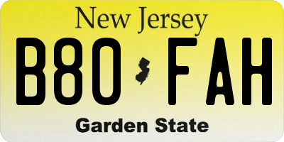 NJ license plate B80FAH