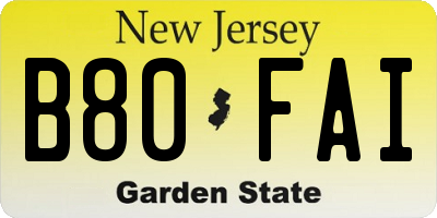NJ license plate B80FAI
