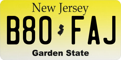 NJ license plate B80FAJ