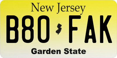 NJ license plate B80FAK